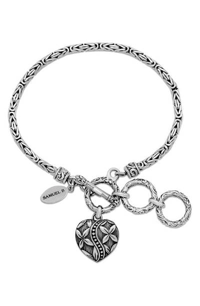 Samuel B. Sterling Silver Byzantine Chain Heart Charm Toggle Bracelet