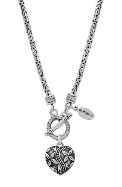 Samuel B. Sterling Silver Byzantine Chain Heart Pendant Toggle Necklace