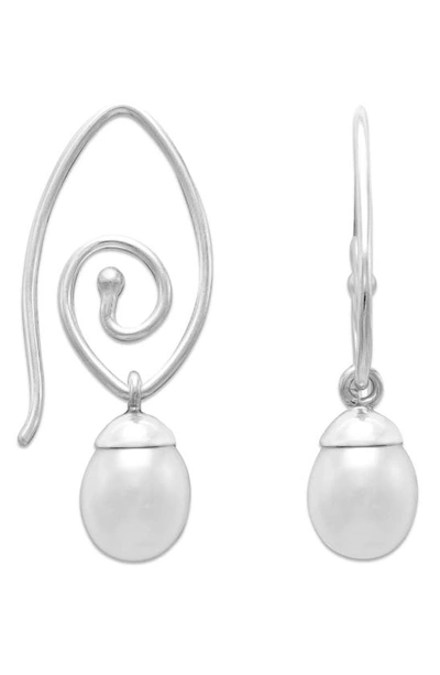 Samuel B. Sterling Silver 7–8mm Pearl Drop Swirl Threader Earrings In White