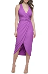 Guess Surplice Neck Sleeveless Novelty Midi Dress In Purple