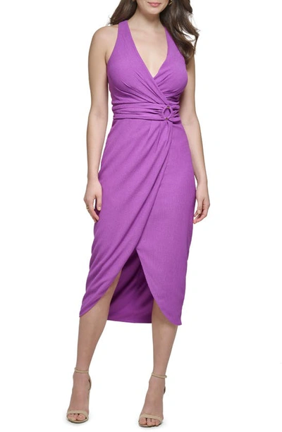 Guess Surplice Neck Sleeveless Novelty Midi Dress In Purple