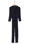 Go Couture Wrap Tie Waist Capri Jumpsuit In Navy