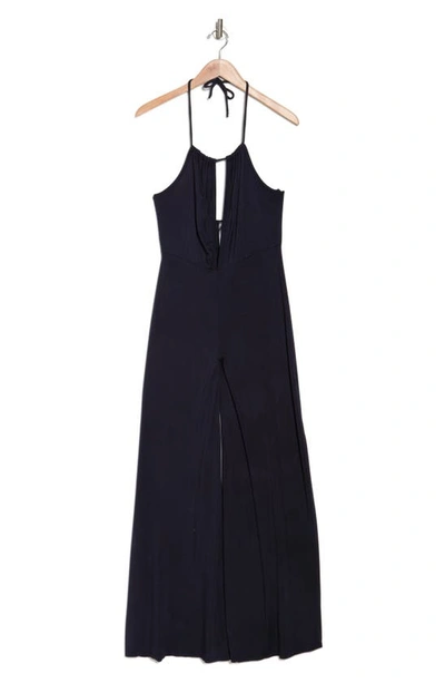 Go Couture Low-v Halter Jumpsuit In Navy