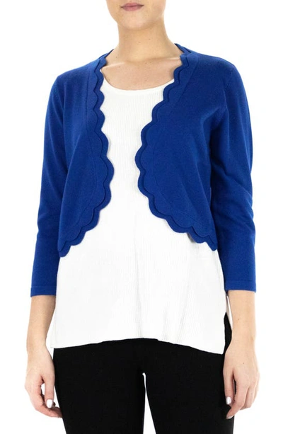 Nina Leonard Scalloped Bolero Shrug Sweater In Multi