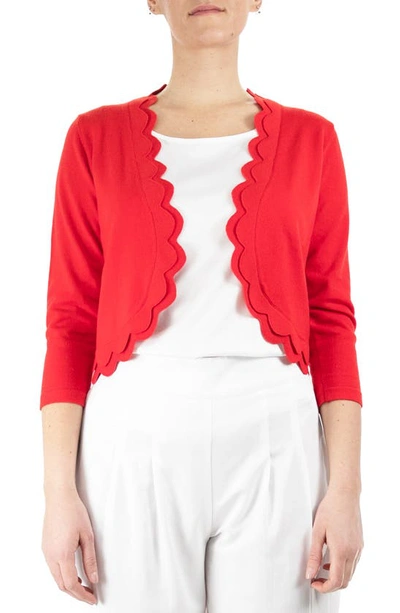 Nina Leonard Scalloped Bolero Shrug Sweater In Multi