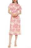 Alexia Admor Cairo Short Sleeve Crossover Waist Midi Dress In Pink Multi