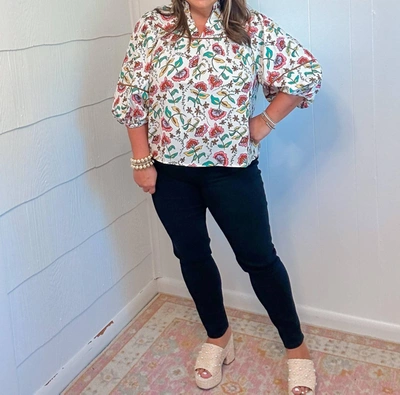 Crosby By Mollie Burch Rosie Top In Woodcut Floral Print In Multi