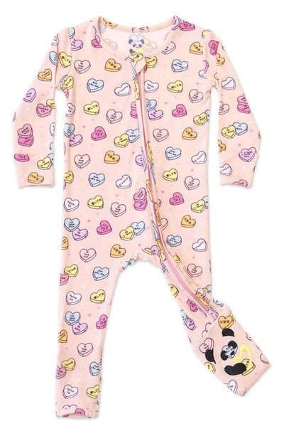 Bellabu Bear Babies' Candy Hearts Fitted One-piece Convertible Footie Pajamas In Pink