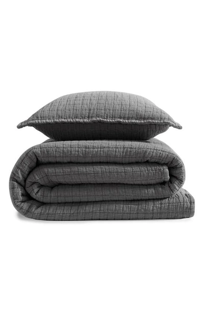 Calvin Klein Essential Washed Jacquard Coverlet In Dark Grey