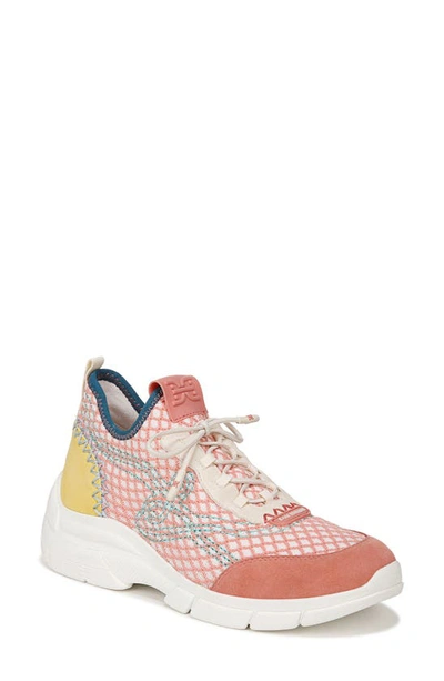 Sam Edelman Chelsie Knit Trainer In Pink Coral/ Electric Lime