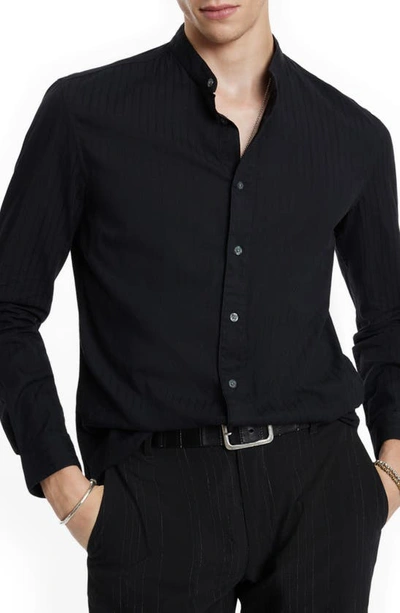 John Varvatos Ben Embroidered Band Collar Button-up Shirt In Black
