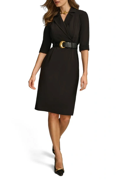 Donna Karan Belted Faux Wrap Sheath Dress In Black