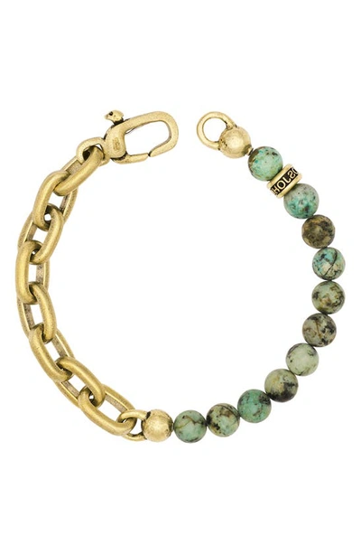 John Varvatos Turquoise Bead & Chain Link Bracelet In Brass