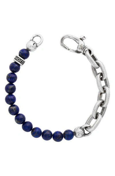 John Varvatos Lapis Lazuli Bead & Chain Link Bracelet In Silver