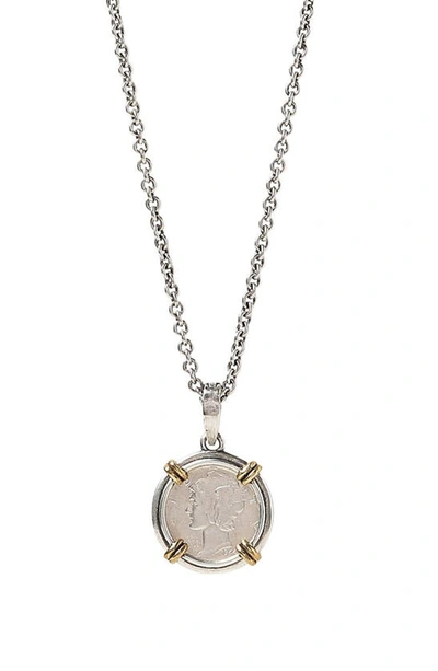 John Varvatos Mercury Coin Necklace In Brass Silver