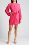Sam Edelman Long Sleeve Pleated Georgette Dress In Pretty Pink
