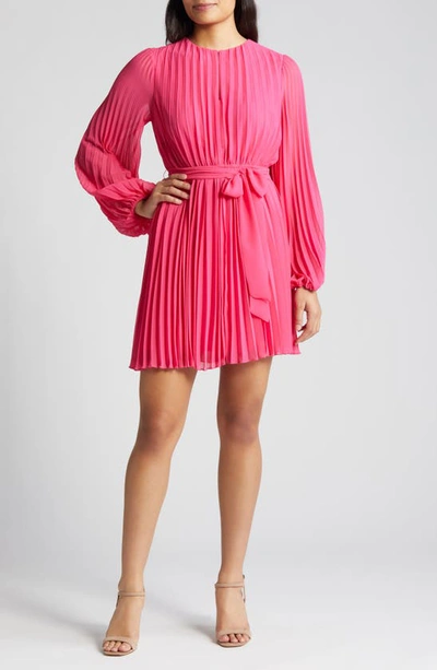 Sam Edelman Long Sleeve Pleated Georgette Dress In Pretty Pink