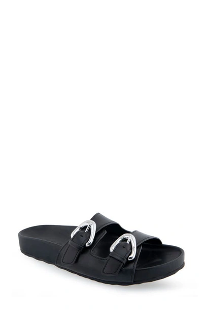 Aerosoles Link Buckle Slide Sandal In Black Leather