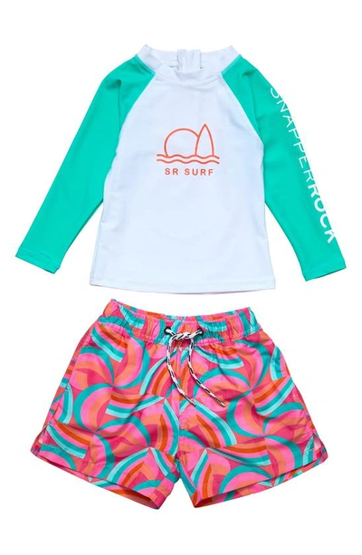 Snapper Rock Babies' Geo Melon Long Sleeve Two-piece Rashguard Swimsuit In Red