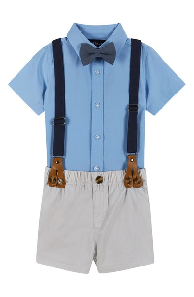 Andy & Evan Babies' Short Sleeve Button-up Shirt, Suspenders, Bow Tie & Shorts Set In Blue