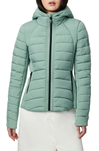 Bernardo Hooded Quilted Water Repellent Jacket In Misty Green