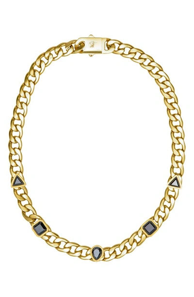 St. Moran Geo Street Stone Station Curb Chain Necklace In Black
