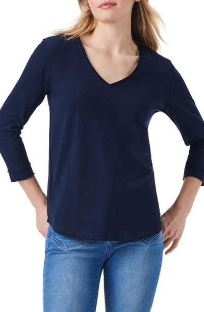 Nzt By Nic+zoe Rolled V-neck T-shirt In Dark Indigo