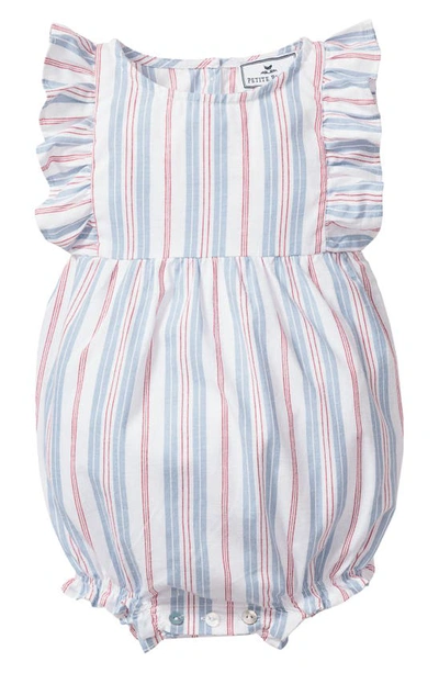 Petite Plume Babies' French Stripe Ruffle Trim Cotton Blend One-piece Pyjamas In Multi Stripe
