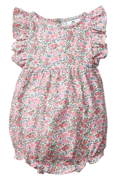 Petite Plume Babies' Ruffle Trim Cotton Blend One-piece Pajamas In Fleurs De Rose