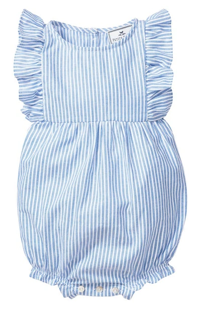 Petite Plume Babies' Ruffle Trim Seersucker One-piece Pajamas In Blue