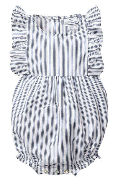 Petite Plume Babies' Ruffle Trim Cotton Blend One-piece Pajamas In Navy