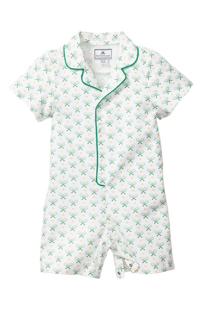 Petite Plume Babies' Piped Cotton Blend One-piece Pajamas In Green
