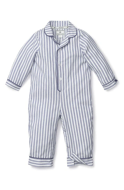 Petite Plume Babies' Stripe Cotton Blend Button-up Romper In Navy