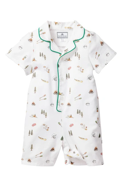 Petite Plume Babies' Piped Cotton Blend One-piece Pajamas In White
