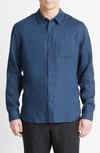 Vince Linen Button-up Shirt In Deep Indigo