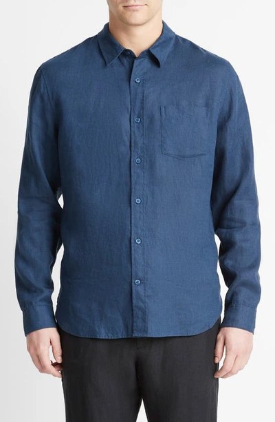 Vince Linen Button-up Shirt In Deep Indigo