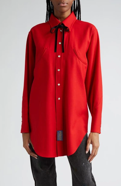 Maison Margiela X Pendleton Cutout Wool Flannel Snap-up Shirt In Lipstick