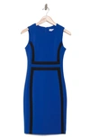 Calvin Klein Colorblock Sleeveless Scuba Sheath Dress In Capri/ Black