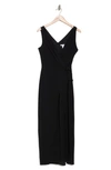 London Times Solid Side Tie Jumpsuit In Black