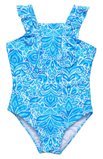 Snapper Rock Babies' Santorini Blue Ruffle One-piece Swimsuit