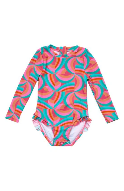 Snapper Rock Babies' Geo Melon Long Sleeve Rashguard Swimsuit In Red