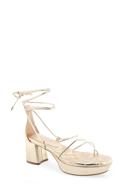 Aerosoles Caramia Ankle Wrap Platform Sandal In Soft Gold Polyurethane