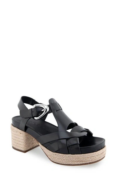 Aerosoles Chatham Ankle Strap Espadrille Platform Sandal In Black Leather