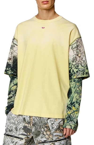 Diesel Layered Sleeve T-shirt In Yellow