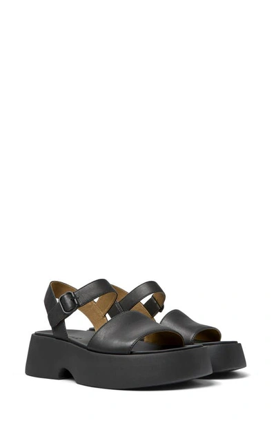 Camper Tasha Ankle Strap Wedge Sandal In Black