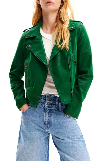 Desigual Harry Faux Leather Moto Jacket In Green