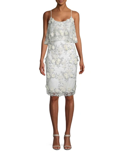 Badgley Mischka Lace And Floral Applique Sheath In Nocolor