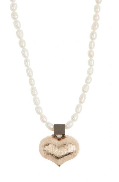 Nakamol Chicago 6-7mm Freshwater Pearl Heart Pendant Necklace In White