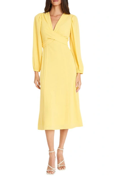 Maggy London Long Sleeve Tie Waist Midi Dress In Snapdragon