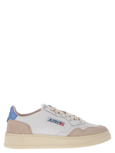 Autry Medalist Low Leather And Suede Sneakers In White/blue/beige